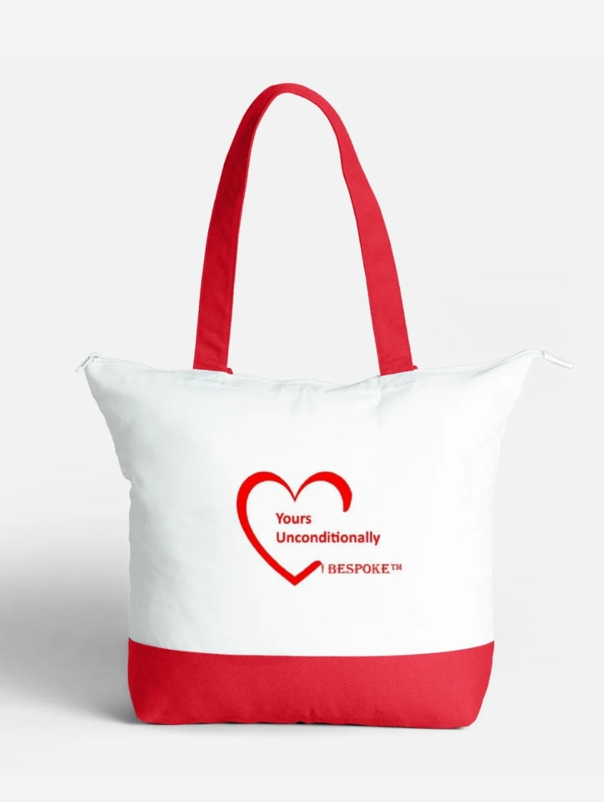 Yours Unconditionally Bespoke, Large Zipped Cotton Tote Bag